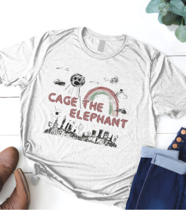 Cage The Elephant Skyline Doodle Rainbow Sketch T-Shirt