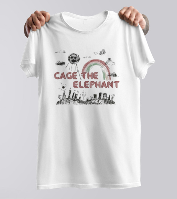 Cage The Elephant Skyline Doodle Rainbow Sketch T-Shirt