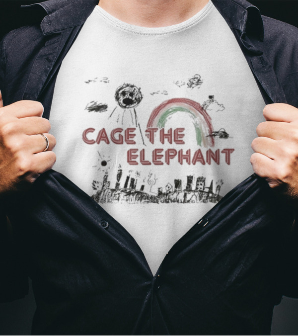 Cage The Elephant Skyline Doodle Rainbow Sketch T-Shirt