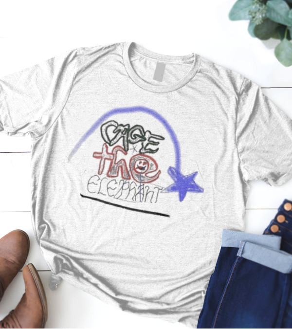 Cage The Elephant Doodle Star Blue Arch Smiley Face T-Shirt