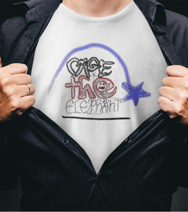 Cage The Elephant Doodle Star Blue Arch Smiley Face T-Shirt