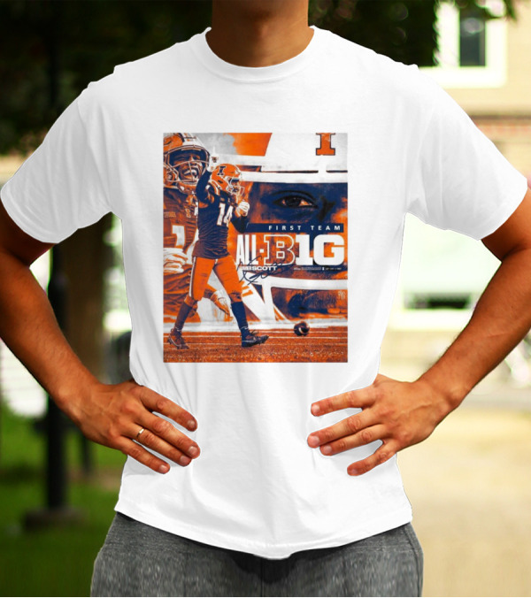 Illinois Fighting Illini Xavier Scott First Team All-Big Ten Recognition T-Shirt