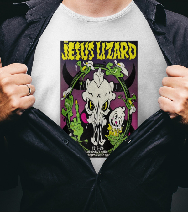 The Jesus Lizard Columbus Ohio December 6 2024 Newport Music Hall Skull And Flowers T-Shirt