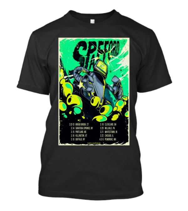 Spafford Tour 2025 Robot Poster With Dates Including Broad Brook CT And Saratoga Springs NY T-Shirt