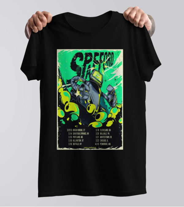 Spafford Tour 2025 Robot Poster With Dates Including Broad Brook CT And Saratoga Springs NY T-Shirt