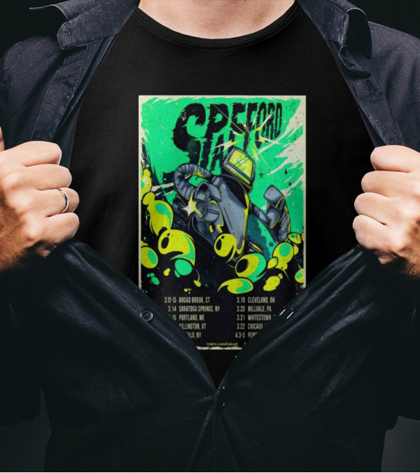 Spafford Tour 2025 Robot Poster With Dates Including Broad Brook CT And Saratoga Springs NY T-Shirt