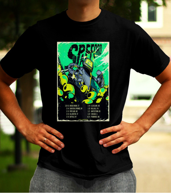 Spafford Tour 2025 Robot Poster With Dates Including Broad Brook CT And Saratoga Springs NY T-Shirt