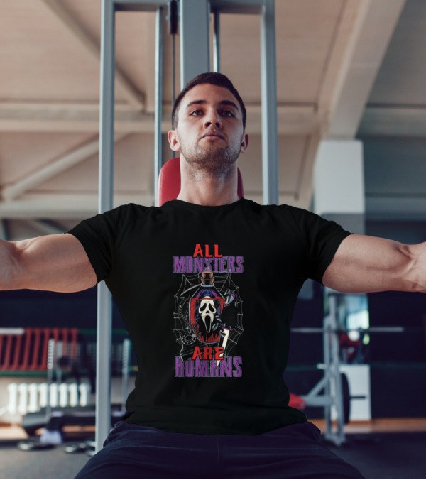 All Monsters Are Human Ghostface Spider Web And Knife T-Shirt