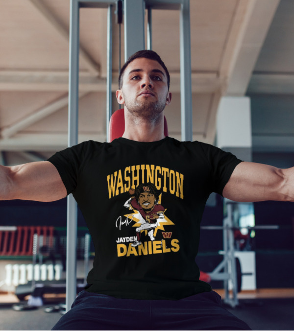 Washington Commanders NFL Jayden Daniels Caricature Player Signature T-Shirt