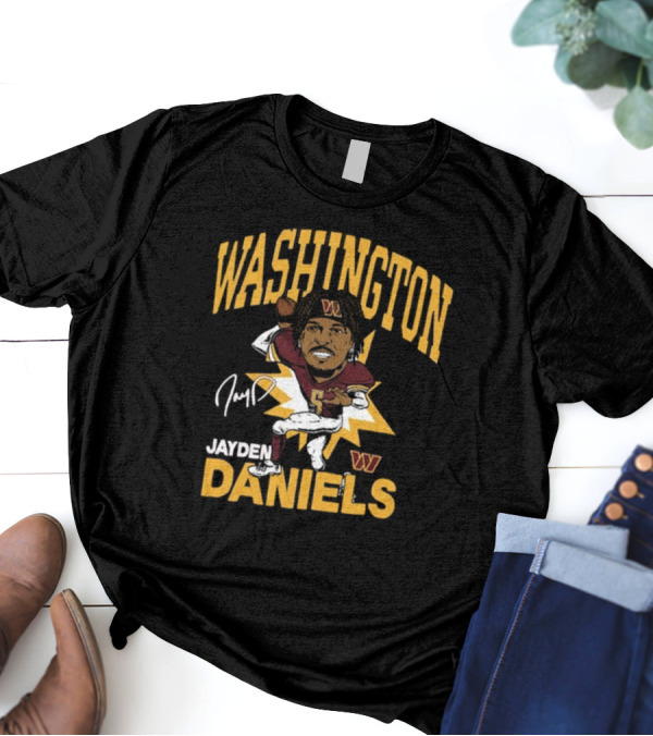 Washington Commanders NFL Jayden Daniels Caricature Player Signature T-Shirt