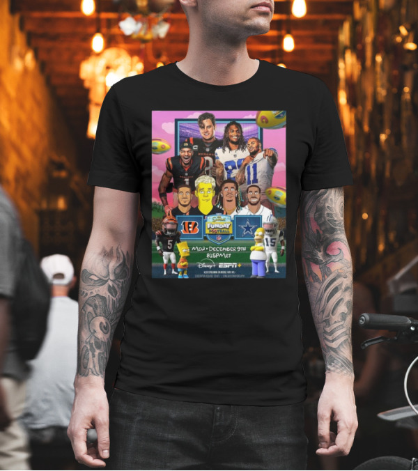 NFL Cincinnati Bengals Vs Dallas Cowboys The Simpsons Funday Football Monday Night Football December 9 2024 Disney ESPN T-Shirt