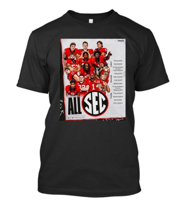 Georgia Bulldogs 2024 Football All SEC First Team Tate Ratledge Beau Gardner Peyton Woodring T-Shirt