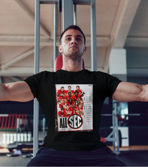 Georgia Bulldogs 2024 Football All SEC First Team Tate Ratledge Beau Gardner Peyton Woodring T-Shirt