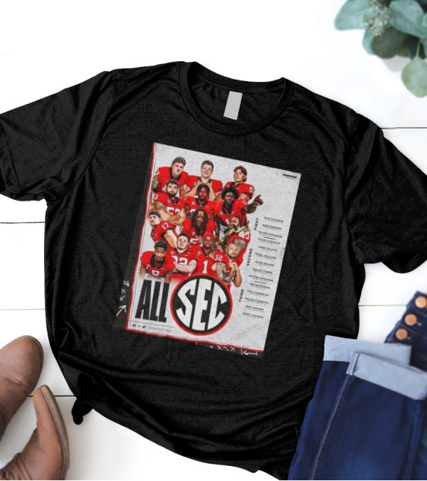 Georgia Bulldogs 2024 Football All SEC First Team Tate Ratledge Beau Gardner Peyton Woodring T-Shirt