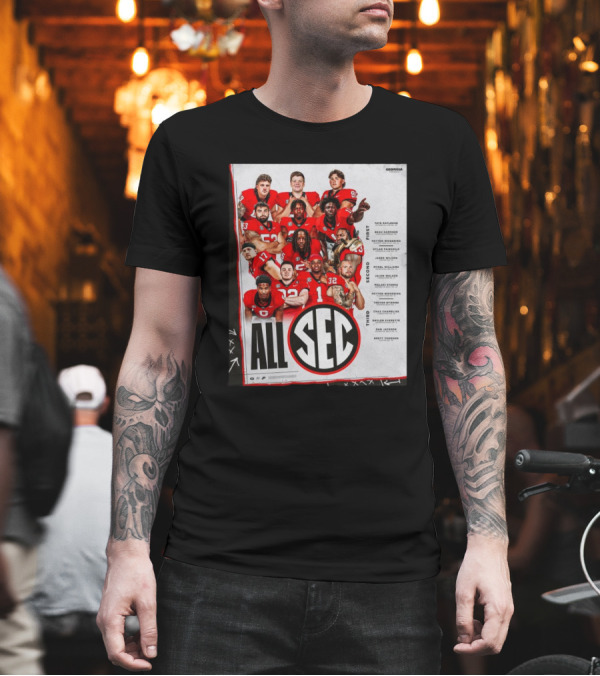 Georgia Bulldogs 2024 Football All SEC First Team Tate Ratledge Beau Gardner Peyton Woodring T-Shirt