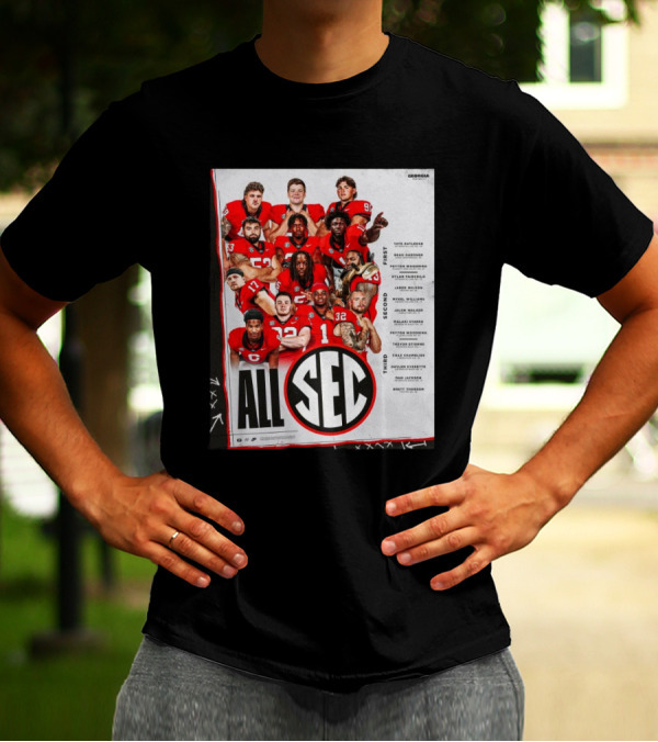 Georgia Bulldogs 2024 Football All SEC First Team Tate Ratledge Beau Gardner Peyton Woodring T-Shirt