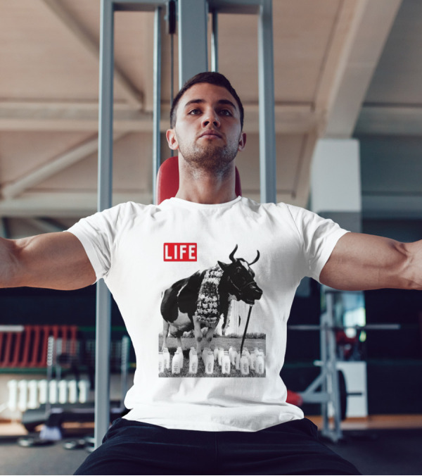 Life Magazine Cow With Milk Bottles And Floral Garland T-Shirt