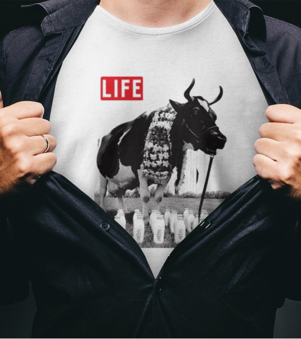 Life Magazine Cow With Milk Bottles And Floral Garland T-Shirt