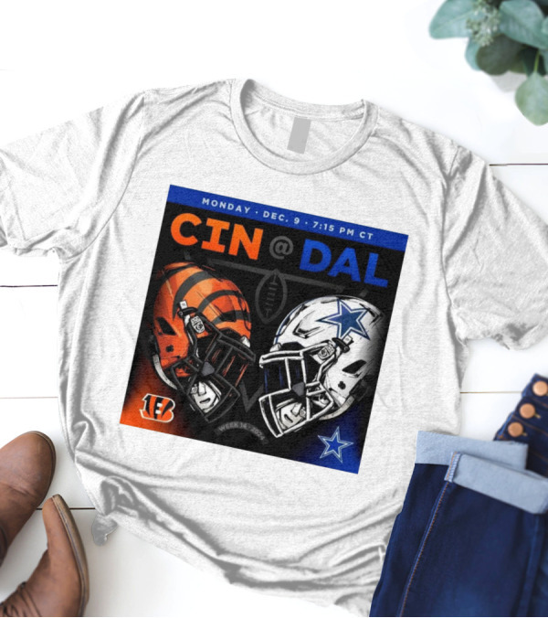 CIN Vs DAL Week 14 Monday Dec 9 2024 7:15 PM CT Helmets NFL Cincinnati Bengals Dallas Cowboys T-Shirt