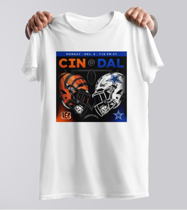 CIN Vs DAL Week 14 Monday Dec 9 2024 7:15 PM CT Helmets NFL Cincinnati Bengals Dallas Cowboys T-Shirt
