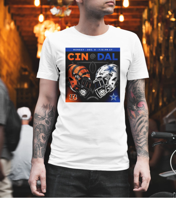 CIN Vs DAL Week 14 Monday Dec 9 2024 7:15 PM CT Helmets NFL Cincinnati Bengals Dallas Cowboys T-Shirt