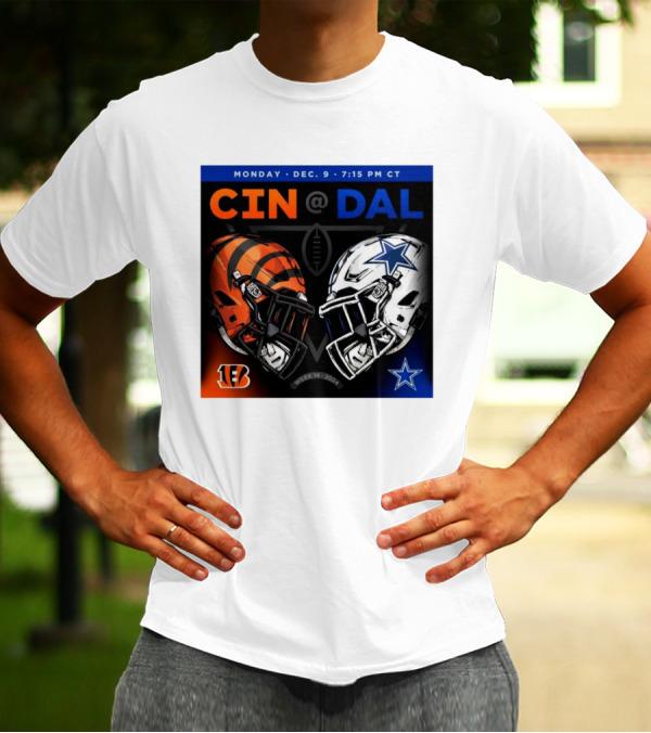 CIN Vs DAL Week 14 Monday Dec 9 2024 7:15 PM CT Helmets NFL Cincinnati Bengals Dallas Cowboys T-Shirt