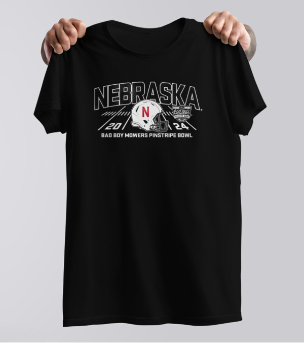Nebraska Cornhuskers 2024 Bad Boy Mowers Pinstripe Bowl Helmet T-Shirt