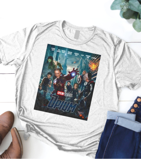 Opium Studios Superhero Parody Featuring Playing Cacti Ken Carson Destroy Lonely Homixide Menge Homixide Beno F1lthy Burberry Erry A$ap Indigo T-Shirt