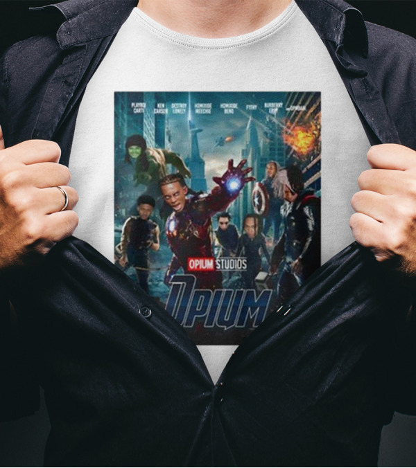Opium Studios Superhero Parody Featuring Playing Cacti Ken Carson Destroy Lonely Homixide Menge Homixide Beno F1lthy Burberry Erry A$ap Indigo T-Shirt