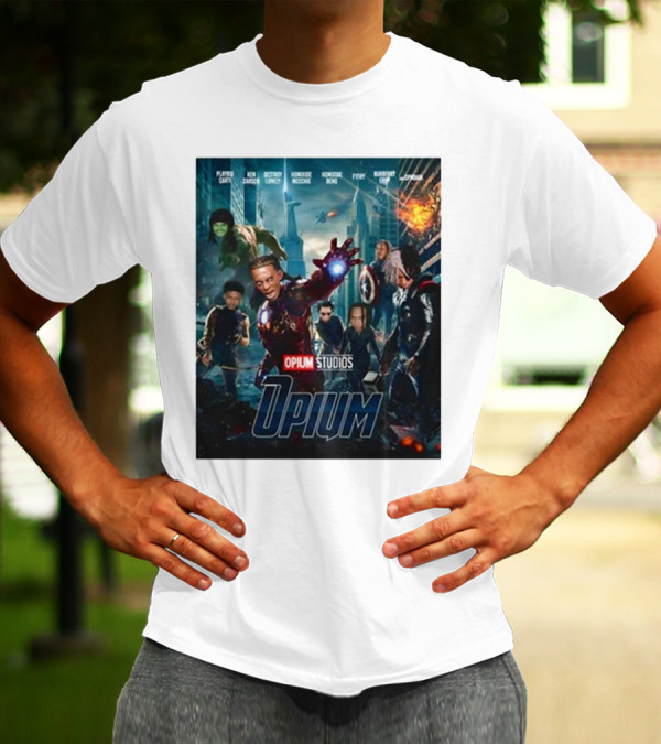 Opium Studios Superhero Parody Featuring Playing Cacti Ken Carson Destroy Lonely Homixide Menge Homixide Beno F1lthy Burberry Erry A$ap Indigo T-Shirt