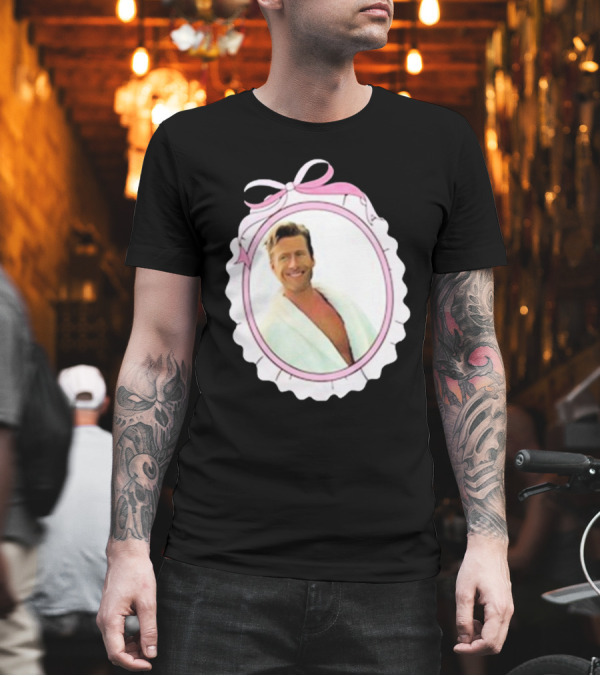 Cherrydaze Glen Powell Pink Ribbon Scalloped Frame T-Shirt