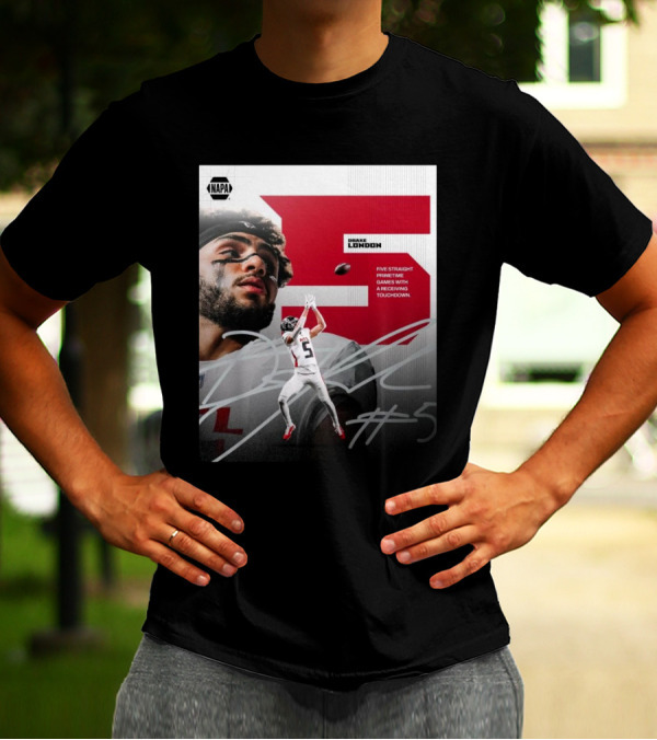 NAPA Drake London #5 Atlanta Falcons Five Straight Primetime Games With A Receiving Touchdown T-Shirt