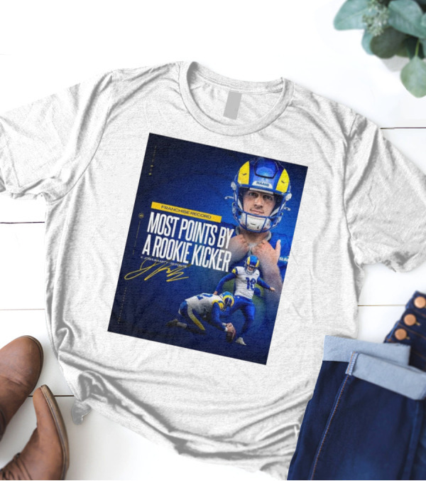 Franchise Record Most Points By A Rookie Kicker K Joshua Karty 119 Points Los Angeles Rams Signature T-Shirt
