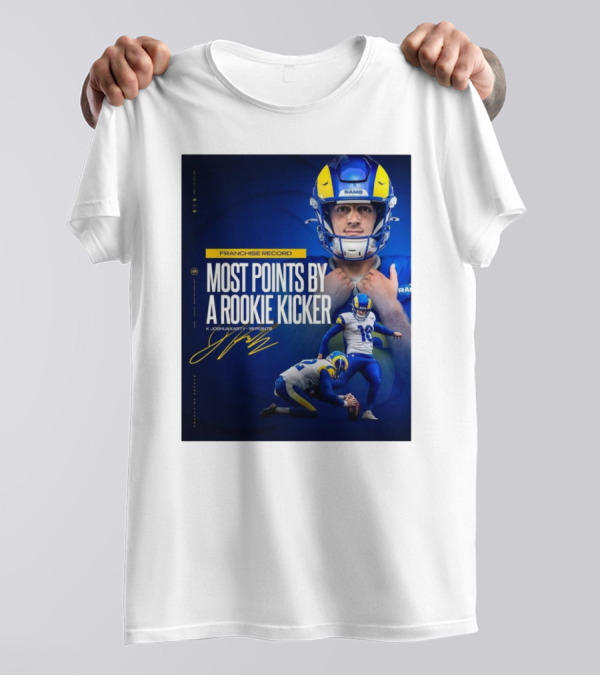 Franchise Record Most Points By A Rookie Kicker K Joshua Karty 119 Points Los Angeles Rams Signature T-Shirt