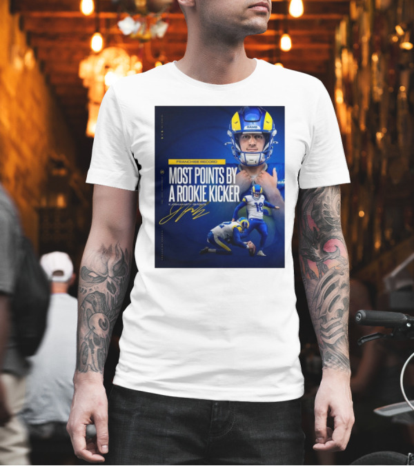 Franchise Record Most Points By A Rookie Kicker K Joshua Karty 119 Points Los Angeles Rams Signature T-Shirt