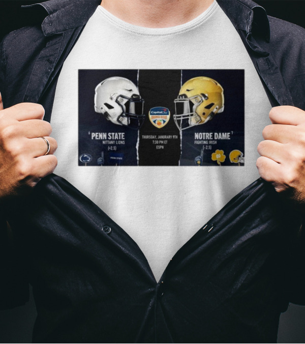 Penn State Nittany Lions Vs Notre Dame Fighting Irish Capital One Orange Bowl Thursday January 9th 2025 Helmet Matchup T-Shirt