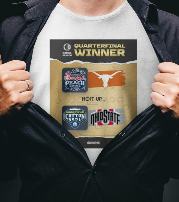 Quarterfinal Winner Chick-Fil-A Peach Bowl Texas Longhorns Next Up Goodyear Cotton Bowl Ohio State Buckeyes T-Shirt