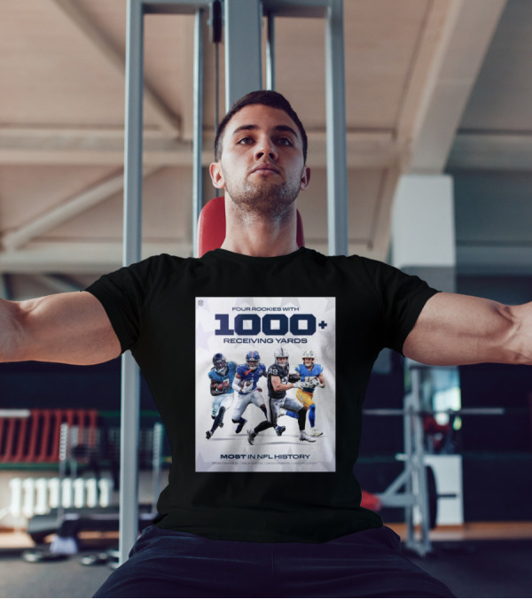 Four Rookies 1000+ Receiving Yards Most In NFL History Brian Thomas Malik Nabers Brock Bowers Ladd McConkey T-Shirt