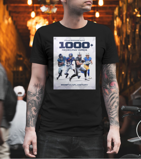 Four Rookies 1000+ Receiving Yards Most In NFL History Brian Thomas Malik Nabers Brock Bowers Ladd McConkey T-Shirt