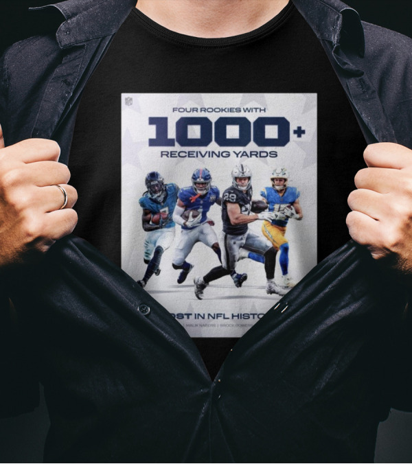 Four Rookies 1000+ Receiving Yards Most In NFL History Brian Thomas Malik Nabers Brock Bowers Ladd McConkey T-Shirt
