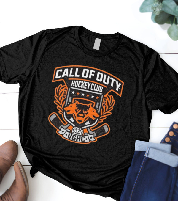 Call Of Duty VGHC Hockey Club Hard Work Crest With Fox And Hockey Sticks T-Shirt