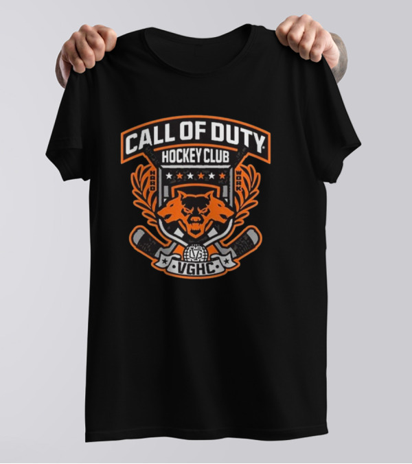 Call Of Duty VGHC Hockey Club Hard Work Crest With Fox And Hockey Sticks T-Shirt