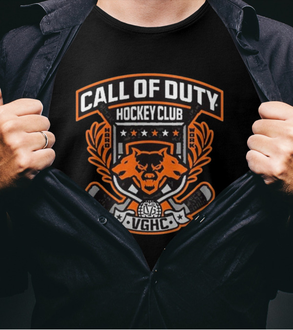 Call Of Duty VGHC Hockey Club Hard Work Crest With Fox And Hockey Sticks T-Shirt