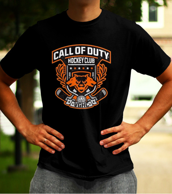 Call Of Duty VGHC Hockey Club Hard Work Crest With Fox And Hockey Sticks T-Shirt