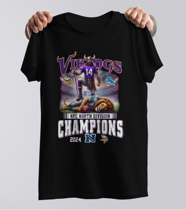 Vikings 2024 NFC North Division Champions Vs Lions Celebration Mascot T-Shirt