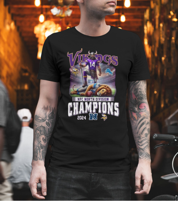 Vikings 2024 NFC North Division Champions Vs Lions Celebration Mascot T-Shirt