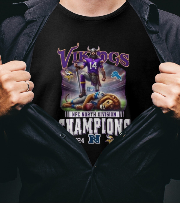 Vikings 2024 NFC North Division Champions Vs Lions Celebration Mascot T-Shirt