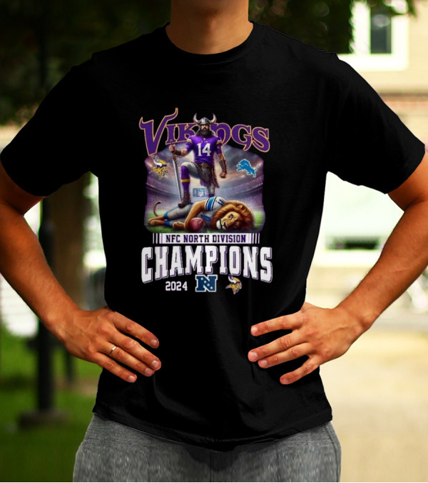 Vikings 2024 NFC North Division Champions Vs Lions Celebration Mascot T-Shirt