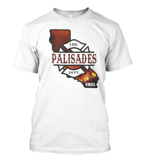 California Republic Fire Palisades Dept 2025 Map Silhouette With Flames T-Shirt