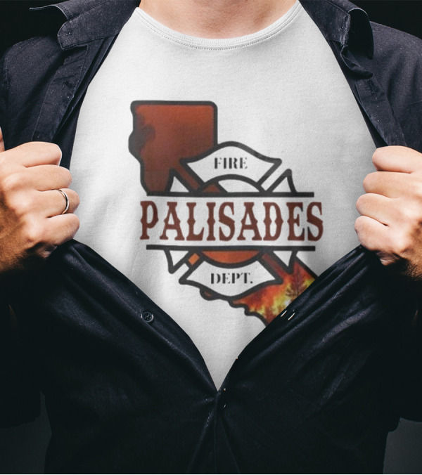 California Republic Fire Palisades Dept 2025 Map Silhouette With Flames T-Shirt